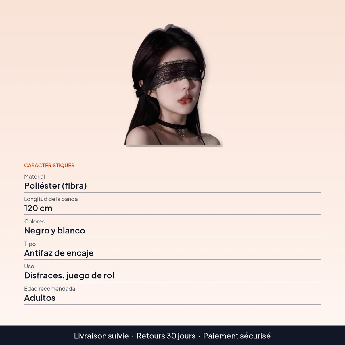 Antifaz con encaje negro para mujer, estilo elegante : caractéristiques