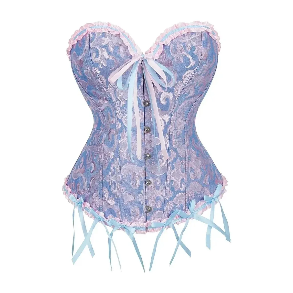 Corsé de jacquard con 12 varillas de plástico y cordón trasero – vue 2