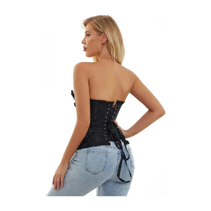 Corsé de jacquard con cordón trasero y 12 varillas – Acomoda el sobrebusto