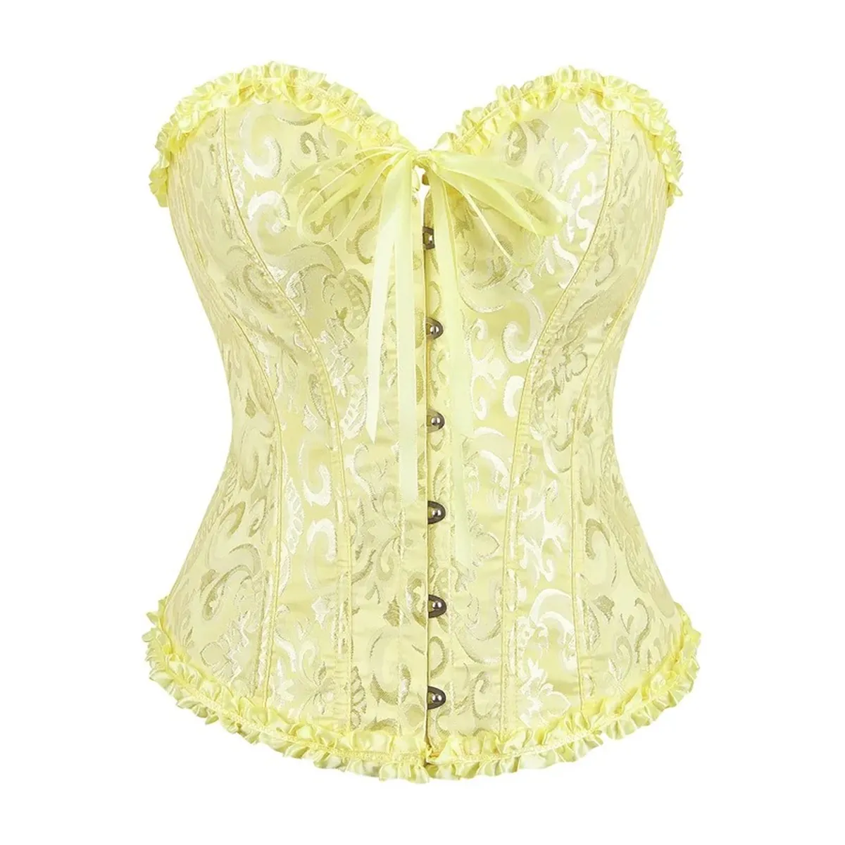 Corsé de jacquard con 12 varillas de plástico y cordón trasero – amarillo