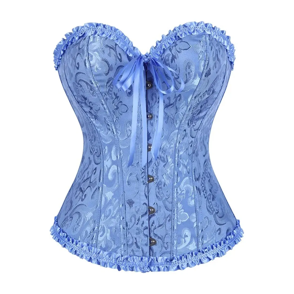 Corsé de jacquard con 12 varillas de plástico y cordón trasero – azul diamante