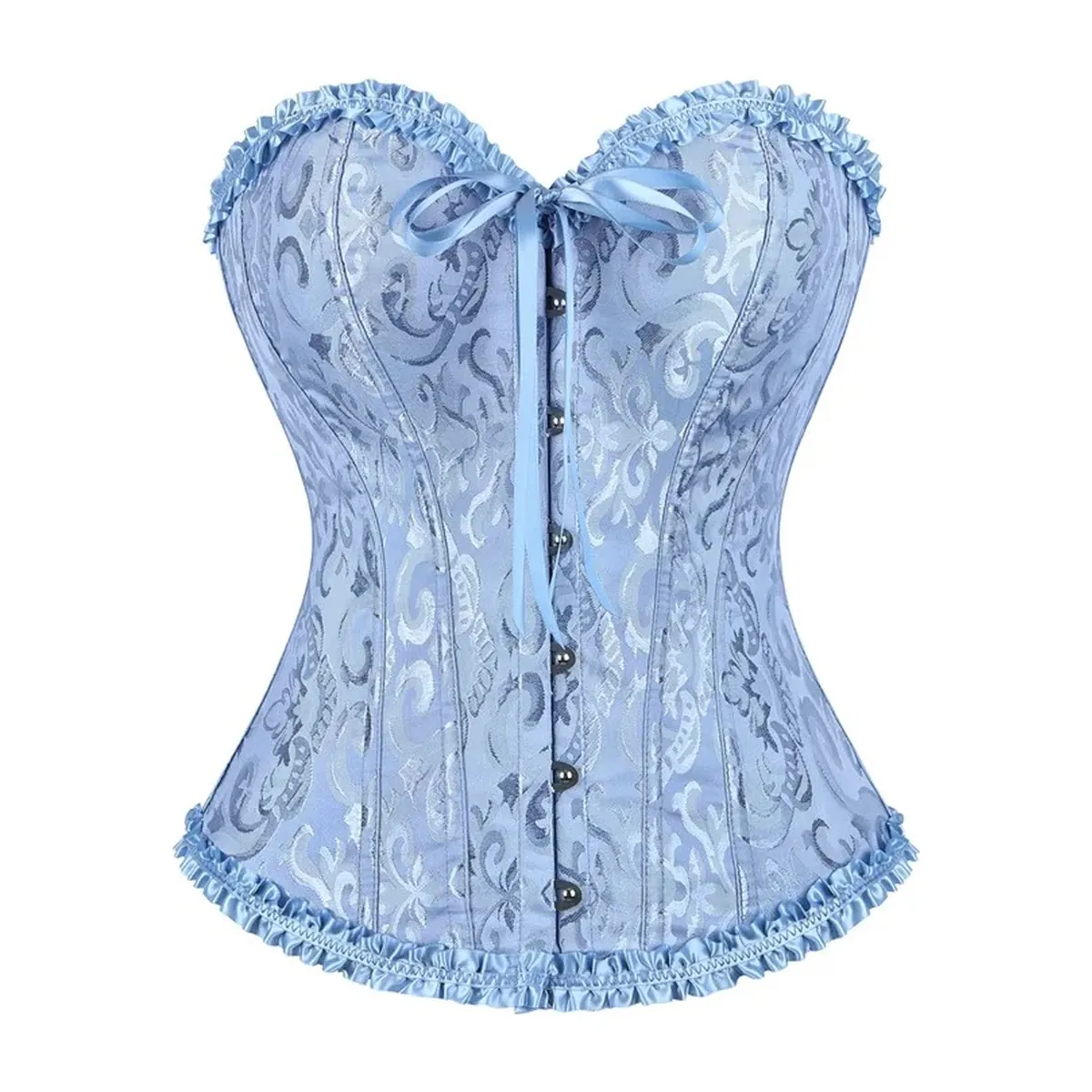 Corsé de jacquard con 12 varillas de plástico y cordón trasero – azul niebla