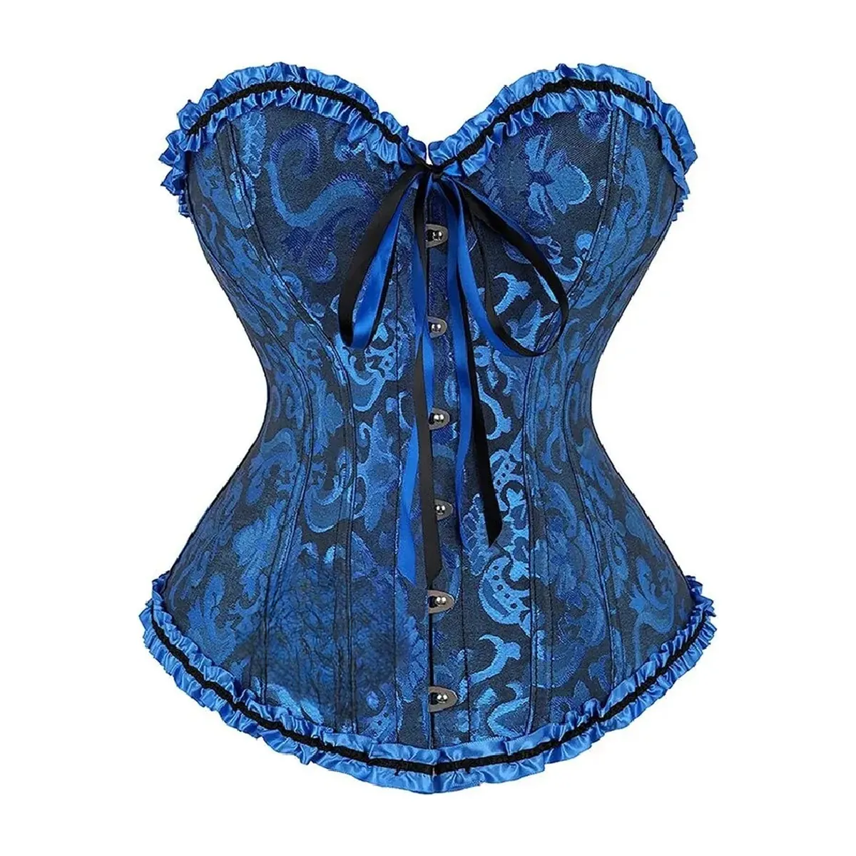 Corsé de jacquard con 12 varillas de plástico y cordón trasero – azul oscuro