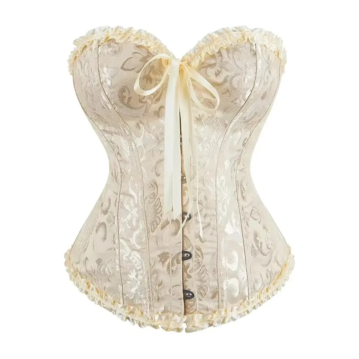 Corsé de jacquard con 12 varillas de plástico y cordón trasero – beige