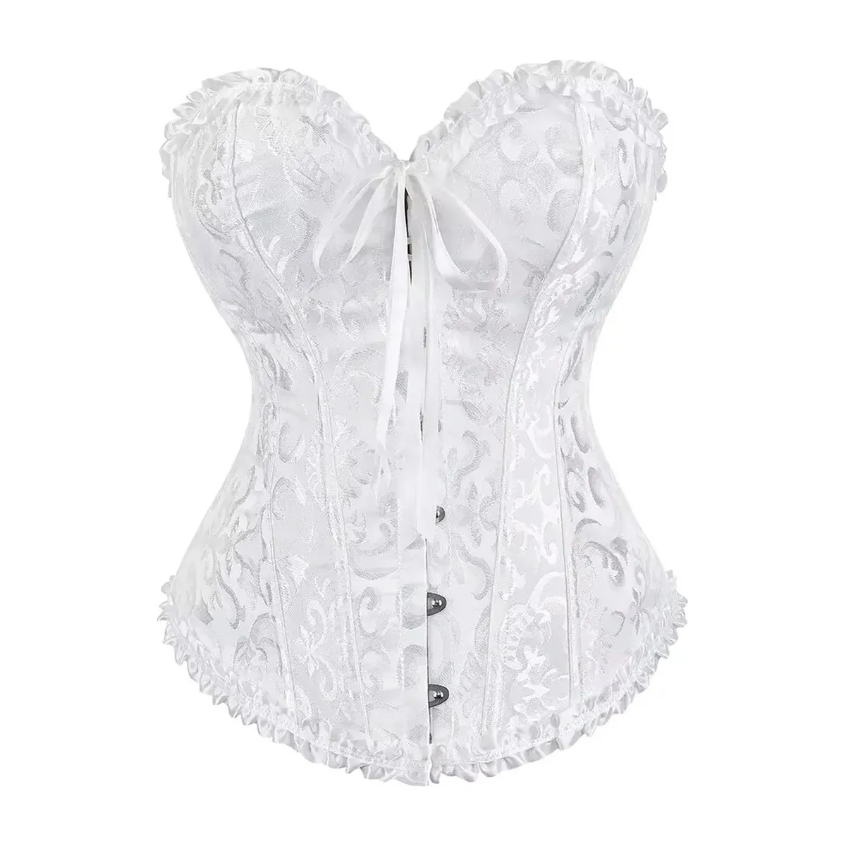 Corsé de jacquard con 12 varillas de plástico y cordón trasero – blanco