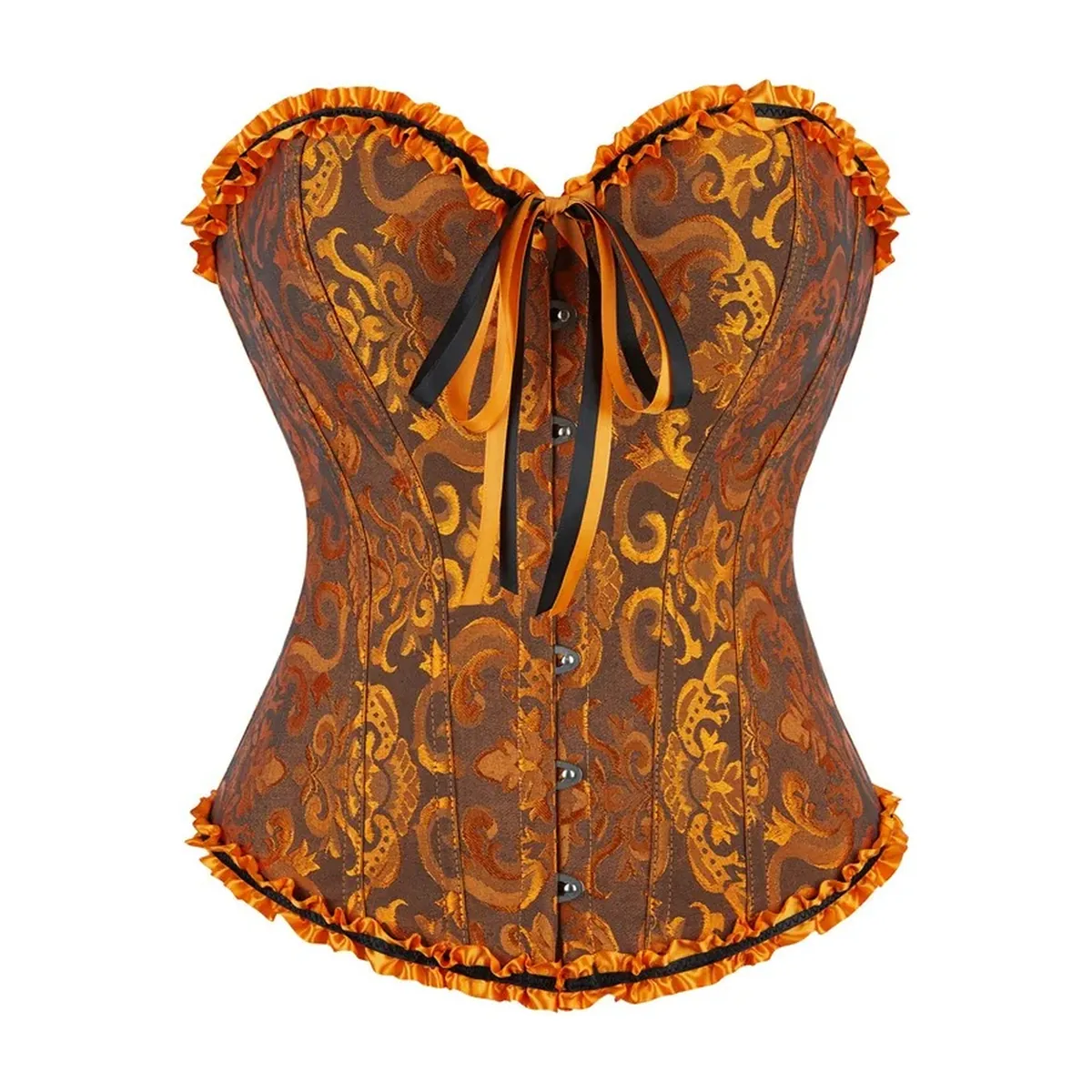 Corsé de jacquard con 12 varillas de plástico y cordón trasero – dorado y café