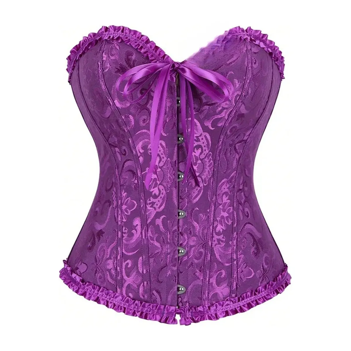 Corsé de jacquard con 12 varillas de plástico y cordón trasero – morado