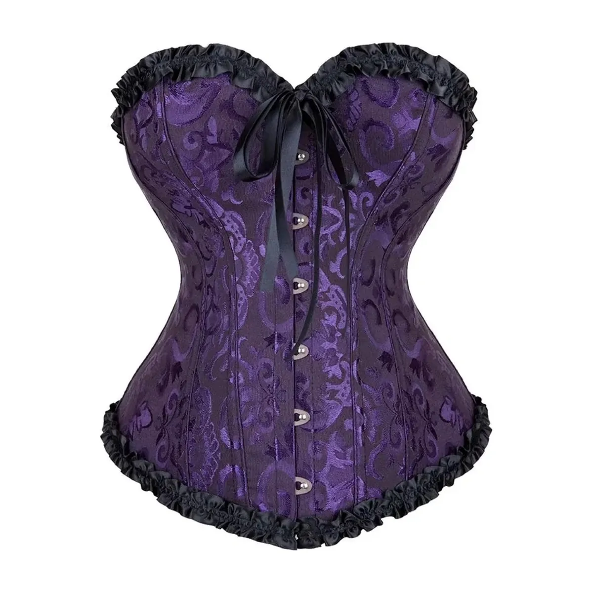 Corsé de jacquard con 12 varillas de plástico y cordón trasero – negro y morado, variante 2