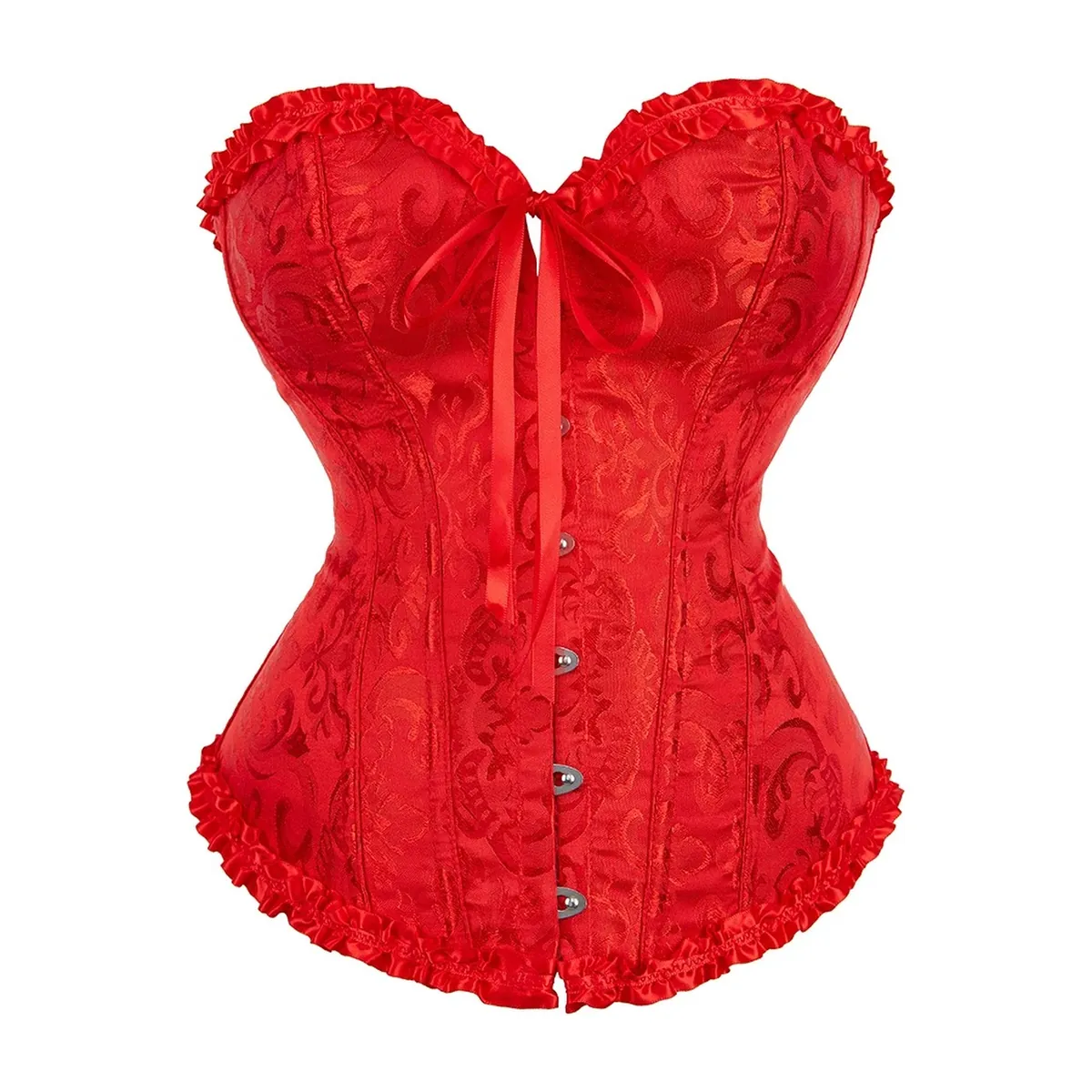 Corsé de jacquard con 12 varillas de plástico y cordón trasero – rojo