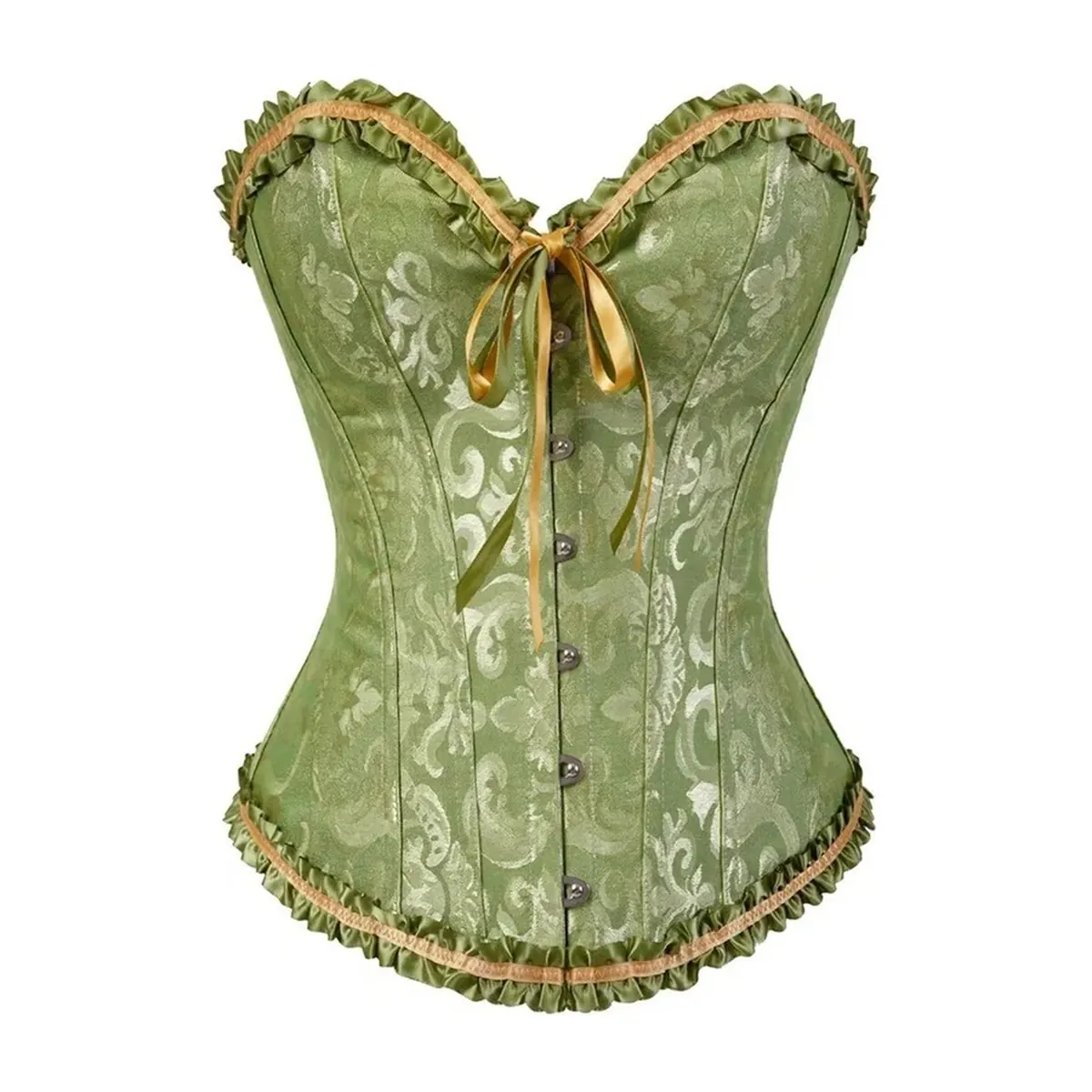 Corsé de jacquard con 12 varillas de plástico y cordón trasero – verde
