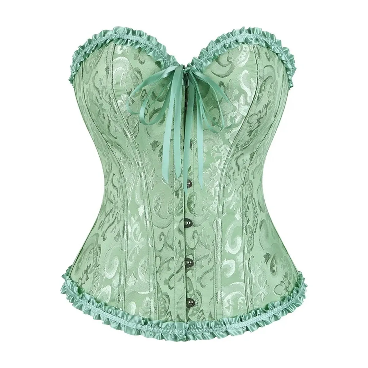 Corsé de jacquard con 12 varillas de plástico y cordón trasero – verde claro