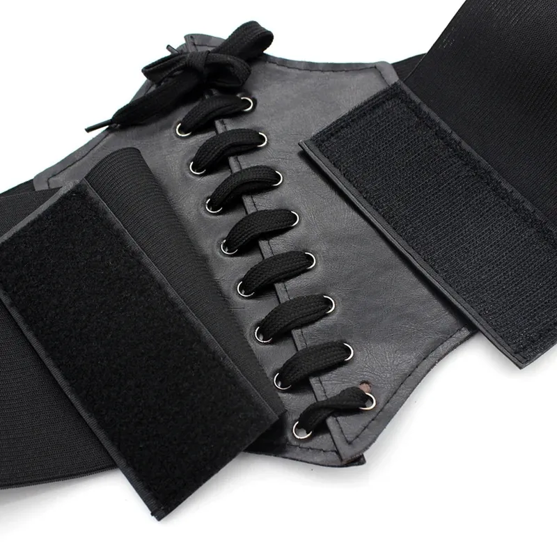 Cinturón corsé elástico de cuero PU con cordón trasero – Ajuste con cordón posterior