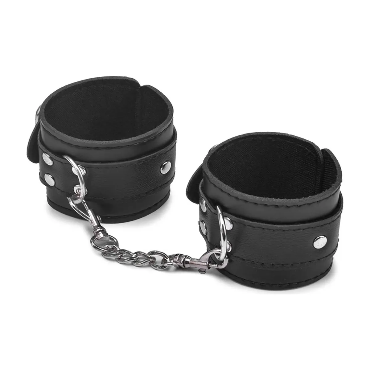 Esposas de cuero sintético negras, ajustables de 17 a 25 cm – vue 2