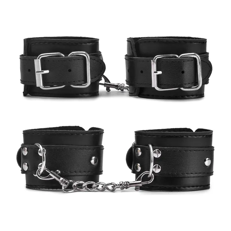 Esposas de cuero sintético negras, ajustables de 17 a 25 cm – Rango de ajuste indicado
