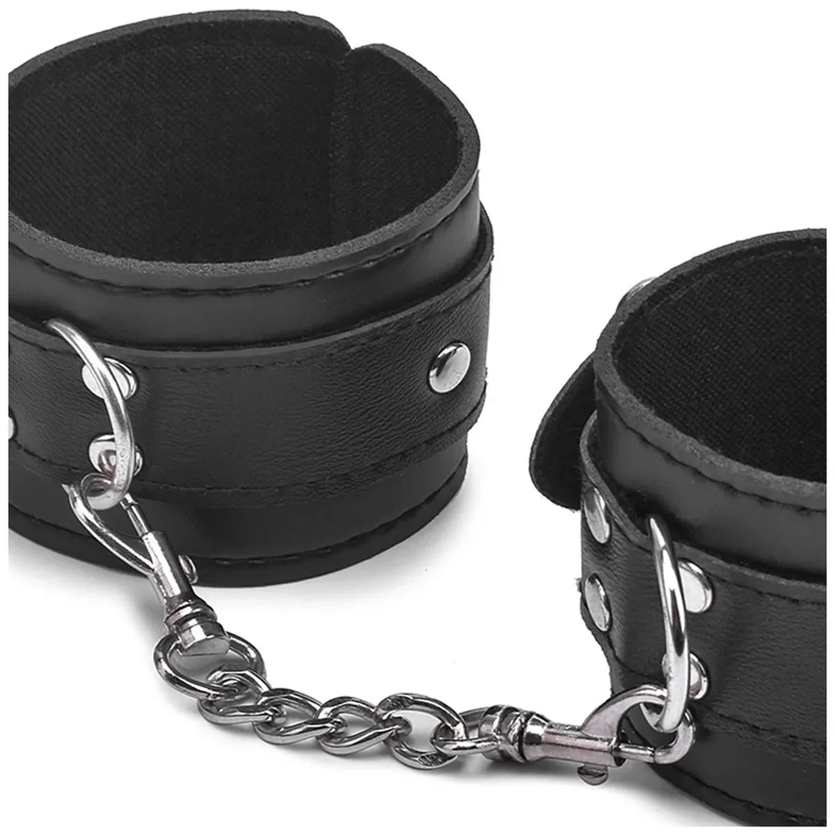 Esposas de cuero sintético negras, ajustables de 17 a 25 cm – vue 4