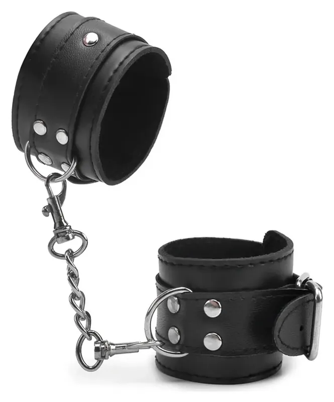Esposas de cuero sintético negras, ajustables de 17 a 25 cm