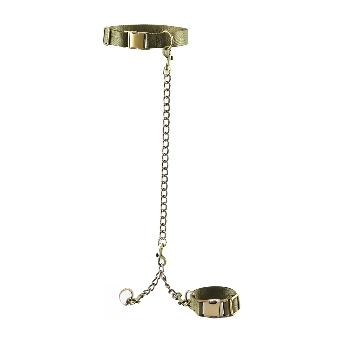 Esposas de metal y nylon con collar, verde militar – vue 2