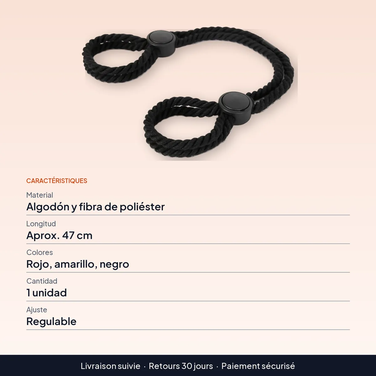 Esposas sexuales para parejas de algodón, ajustables 47 cm : caractéristiques
