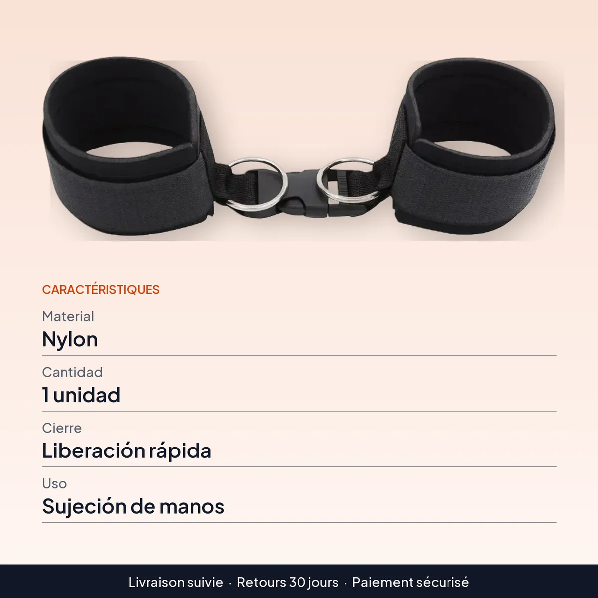 Esposas de sujeción de manos BDSM de liberación rápida : caractéristiques