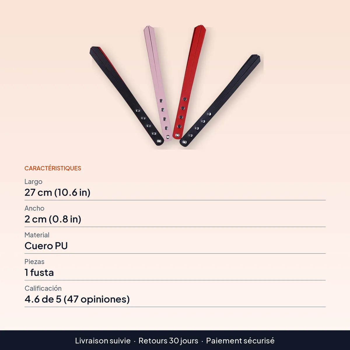 Fusta pequeña de cuero PU de 27 cm, compacta y portátil : caractéristiques