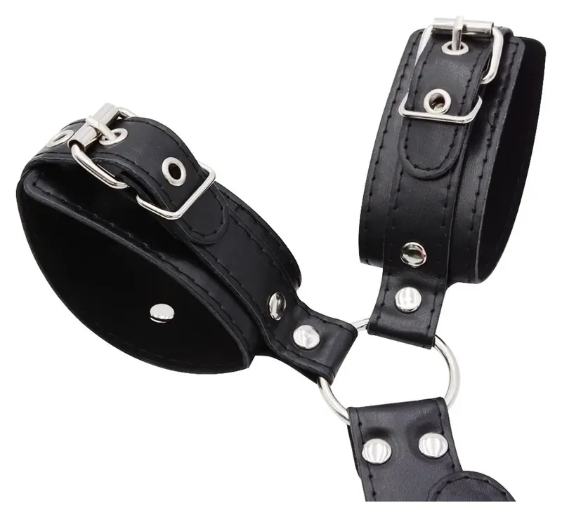 Kit de bondage con collar ajustable y esposas de cuero PU
