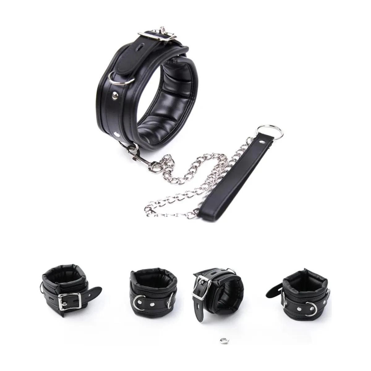 Kits de bondage de cuero: esposas, tobilleras y collar – lote de 3 piezas