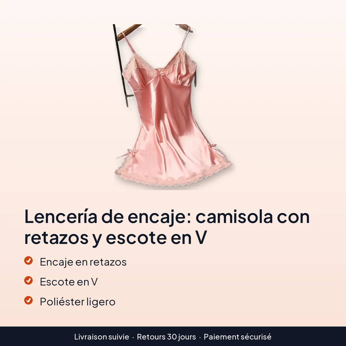 Lencería de encaje: camisola con retazos y escote en V : encaje en retazos, escote en v, poliéster ligero