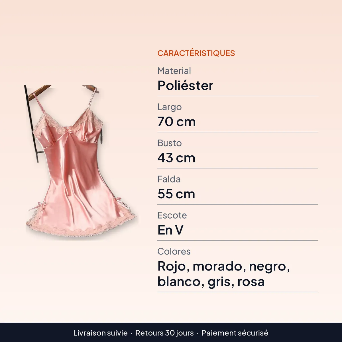 Lencería de encaje: camisola con retazos y escote en V : caractéristiques