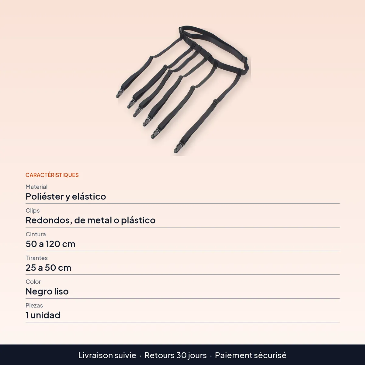 Liguero con clips redondos metálicos o de plástico, regulable : caractéristiques
