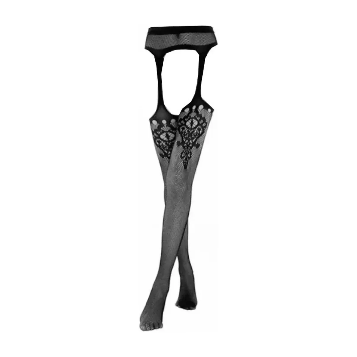 Liguero de rejilla con tirantes y medias hasta el muslo de nailon – modelo 6501