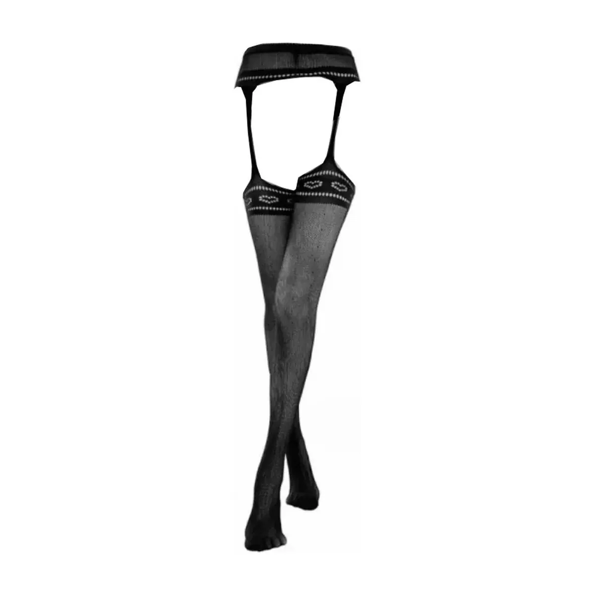 Liguero de rejilla con tirantes y medias hasta el muslo de nailon – modelo 6503