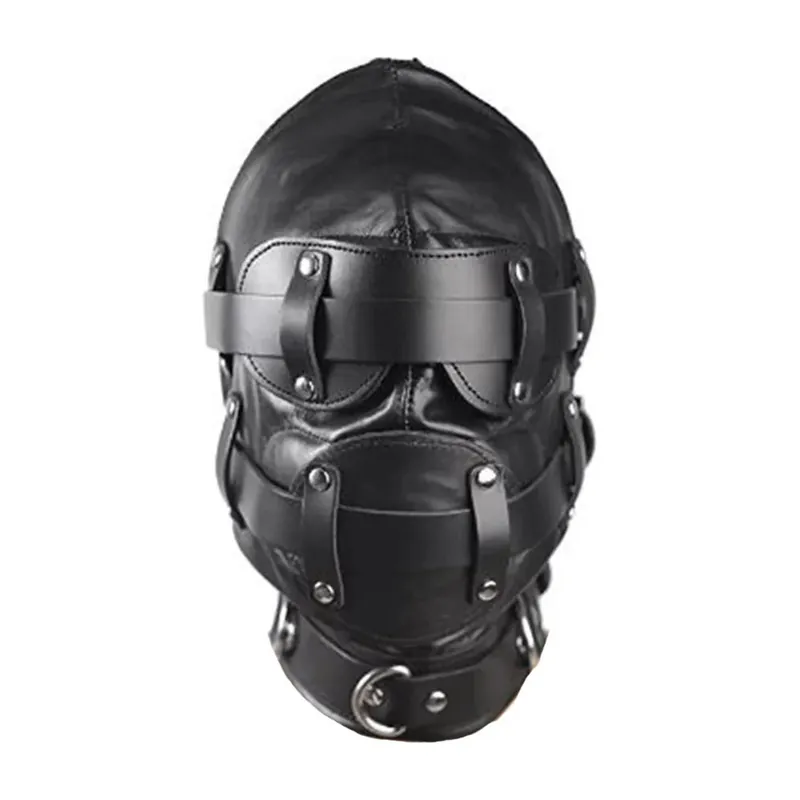 Máscara fetish de cuero PU con capucha ajustable y acolchada – Ajusta las hebillas