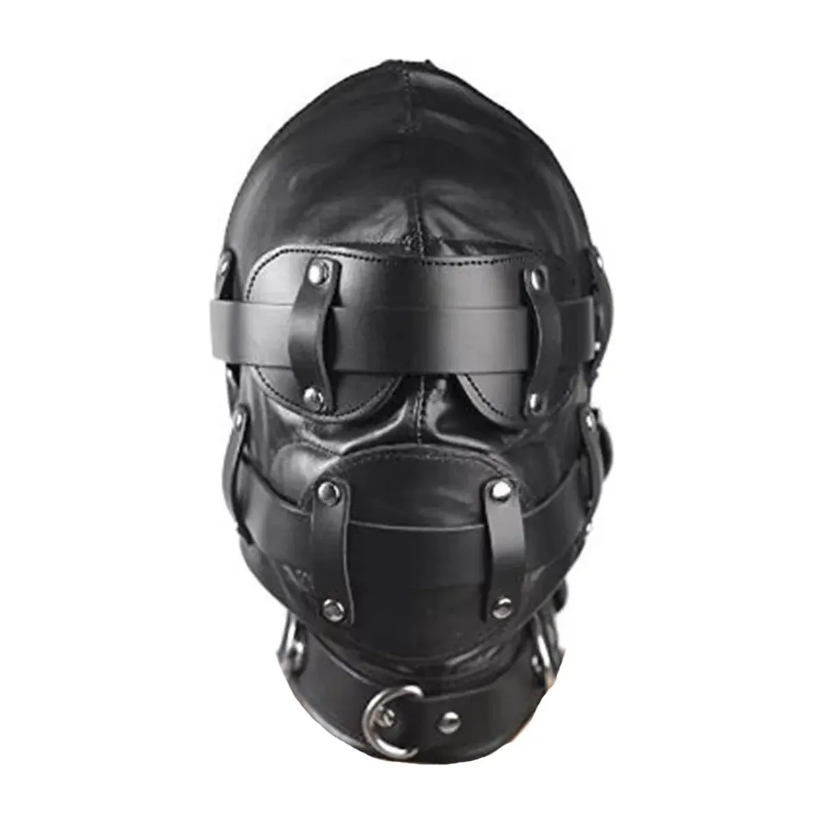 Máscara fetish de cuero PU con capucha acolchada ajustable – modelo 1