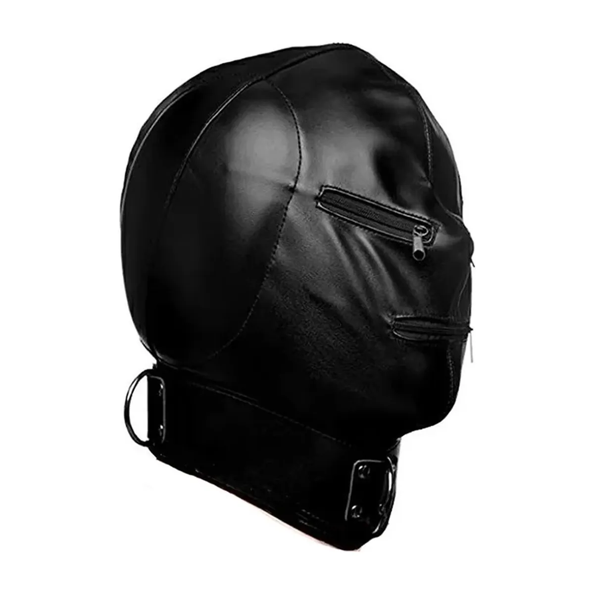 Máscara fetish de cuero PU con capucha acolchada ajustable – modelo 10