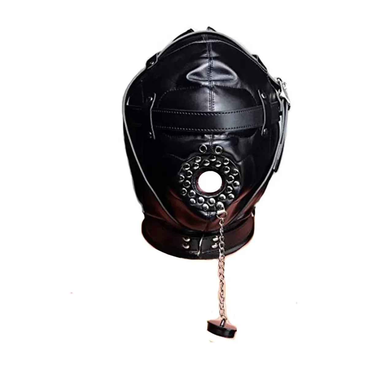 Máscara fetish de cuero PU con capucha acolchada ajustable – modelo 2