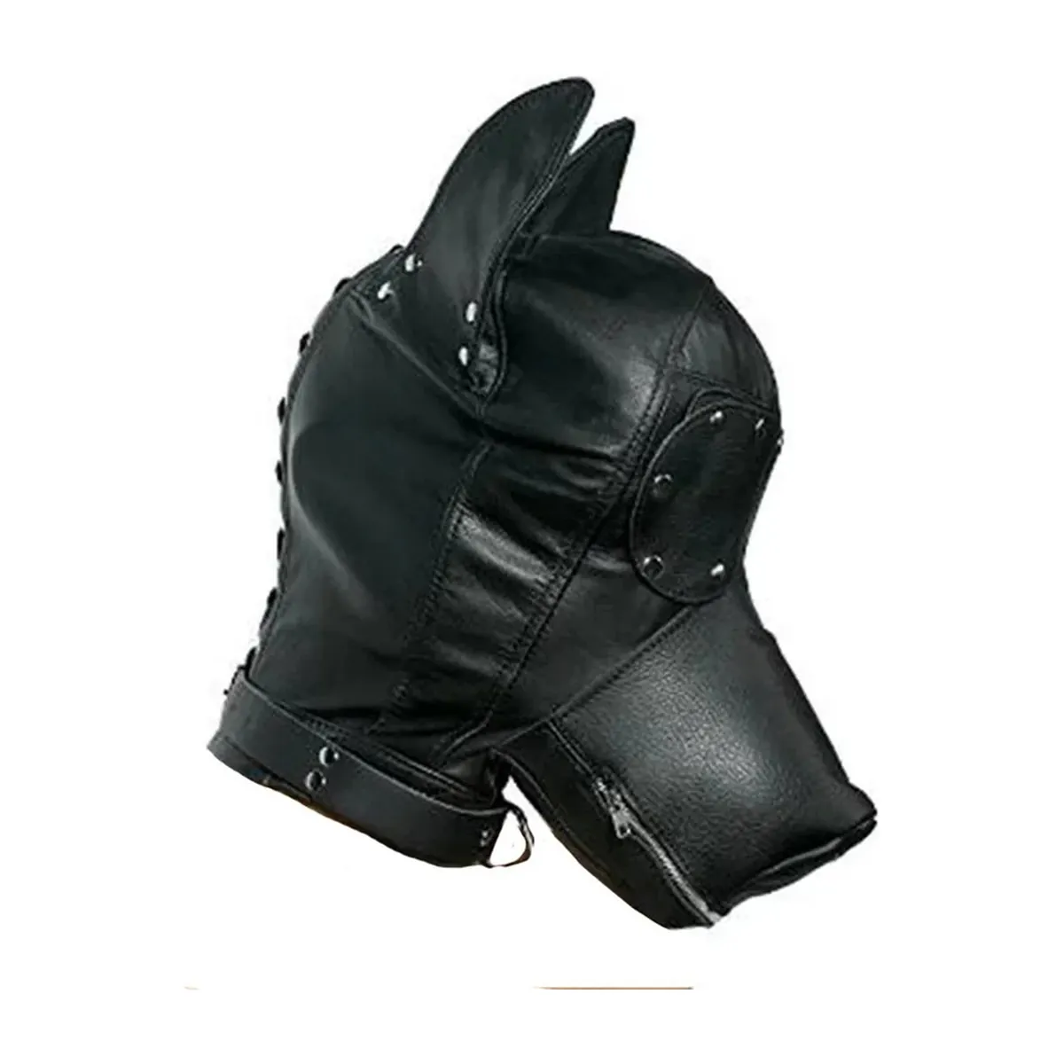Máscara fetish de cuero PU con capucha acolchada ajustable – modelo 5