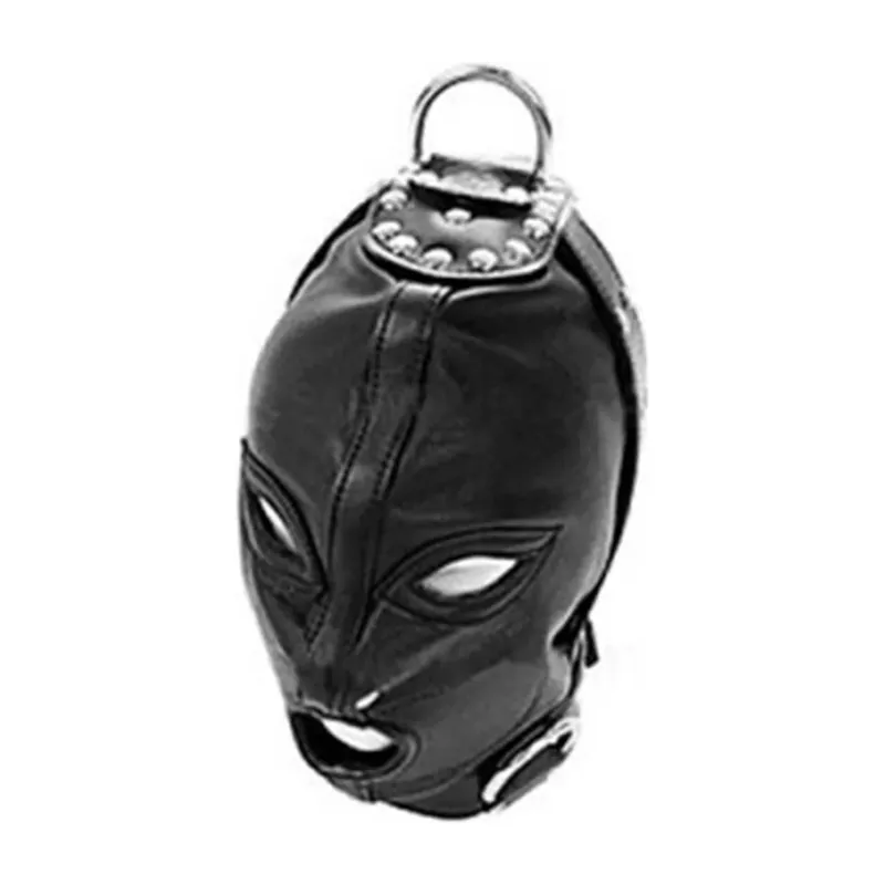 Máscara fetish de cuero PU con capucha ajustable y acolchada – Acuerden una señal