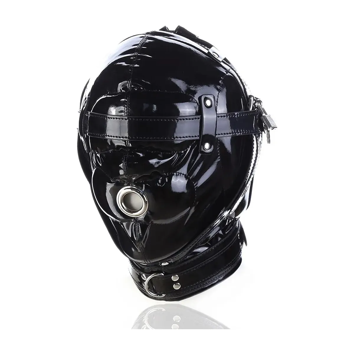 Máscara fetish de cuero PU con capucha acolchada ajustable – modelo 7