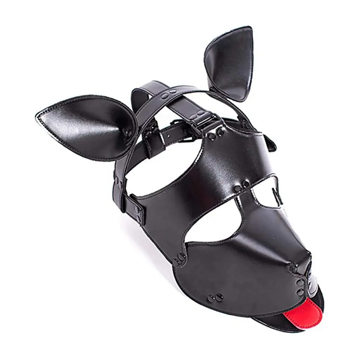 Máscara fetish de cuero PU con capucha acolchada ajustable – modelo 8