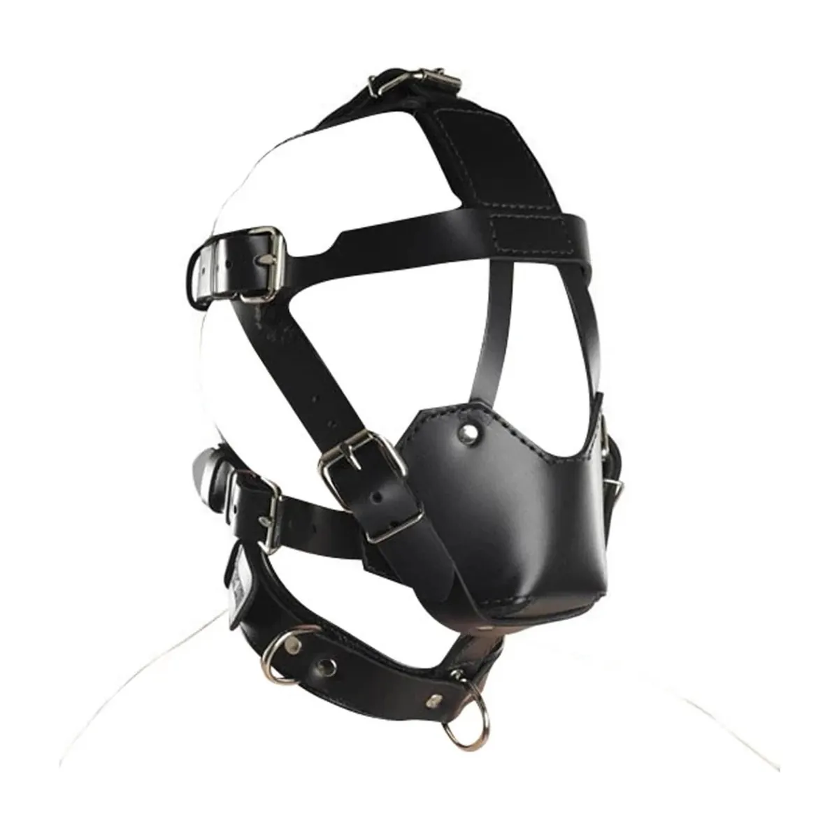 Máscara fetish de cuero PU con capucha acolchada ajustable – modelo 9