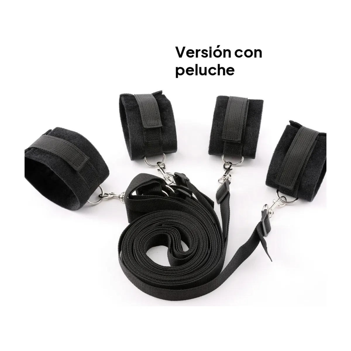 Set de restricción para cama ajustable con esposas – negro con felpa