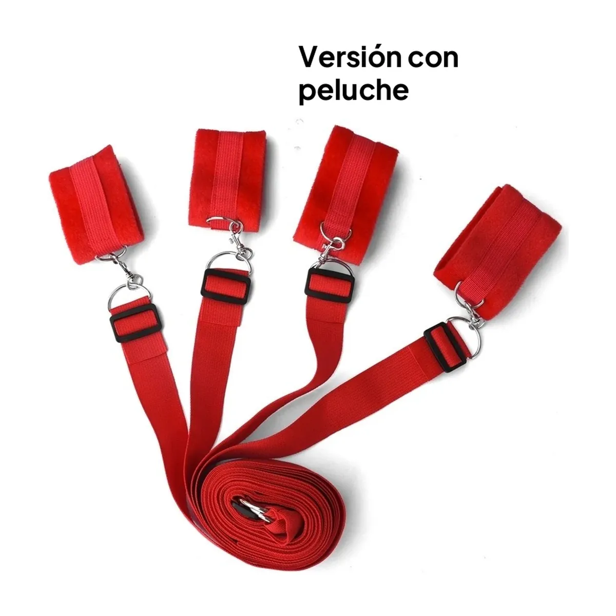 Set de restricción para cama ajustable con esposas – rojo con felpa