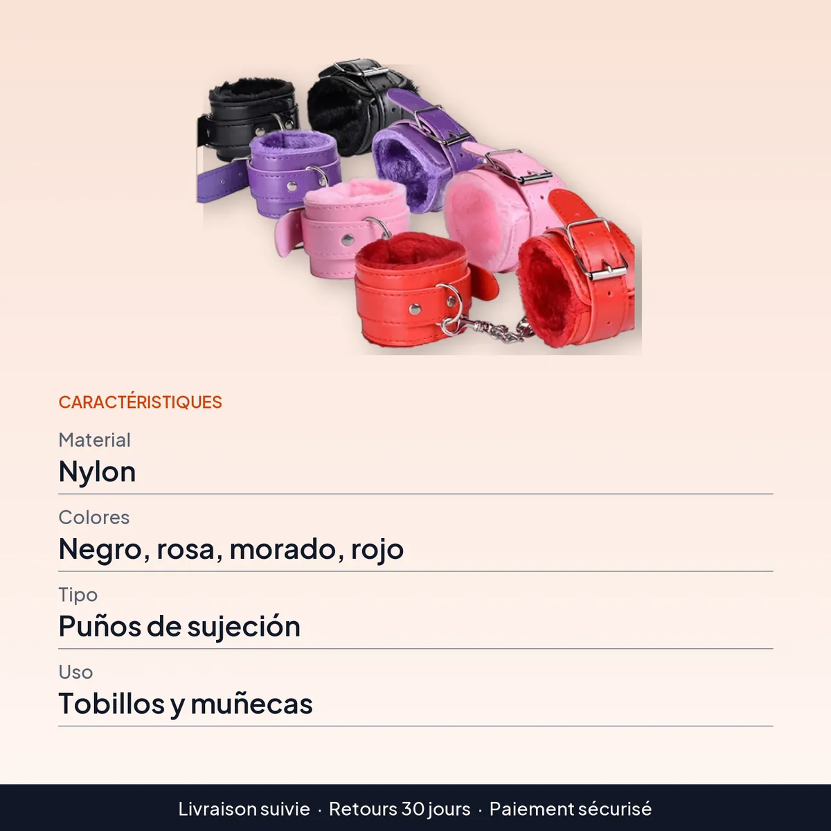 Tobillera sexual con esposas de nylon para ataduras BDSM : caractéristiques